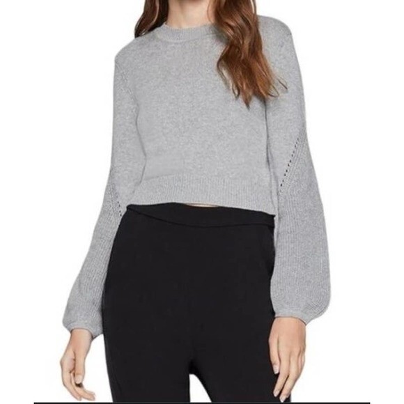 BCBGeneration Gray sweater Eyelet Sleeve Crop Crew Neck Knit Pullover size XXS - Picture 4 of 6